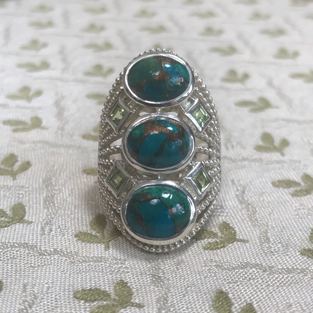 Himalayan Gems Chrysacolla And Peridot Shield Ring Size 6